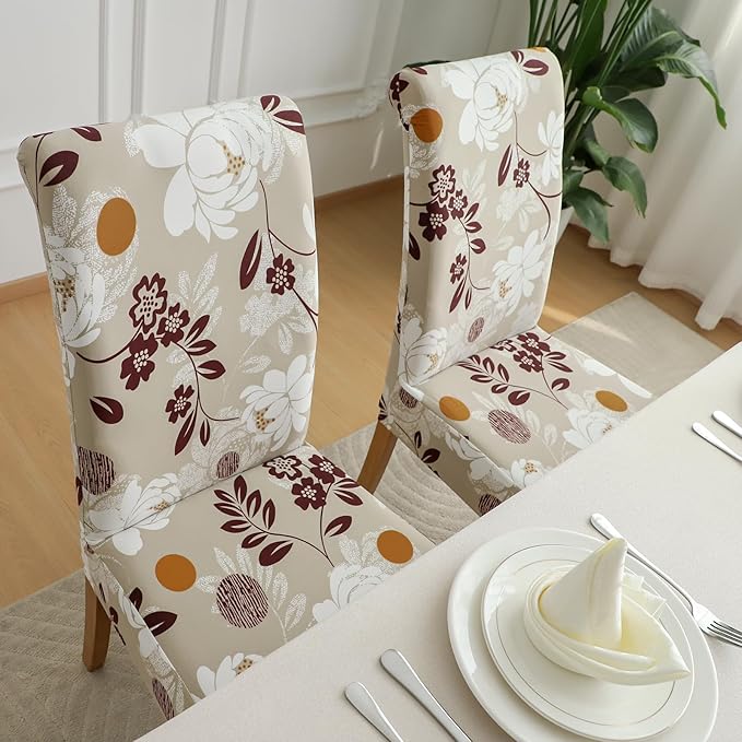 FORCHEER Dining Room Chair and Bench Covers Set of 4 Waterproof Stretch Floral 4 Parson Chair with 1 Bench Slipcovers Washable（Printed Color 22）