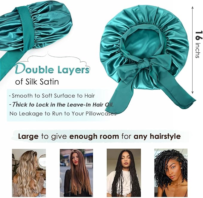 YANIBEST Adjustable Silk Bonnet for Sleeping Women Double Layer Satin Bonnet Reduce Friction Prevent Frizz Curly Hair