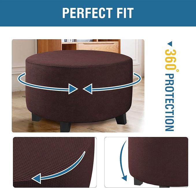 H.VERSAILTEX Ottoman Cover Stretch Ottoman Slipcover Round Ottoman Storage Cover Folding Stool Covers Furniture Protector Cover for Footrest Ottoman Fit Dia 30" - 41", Chocolate