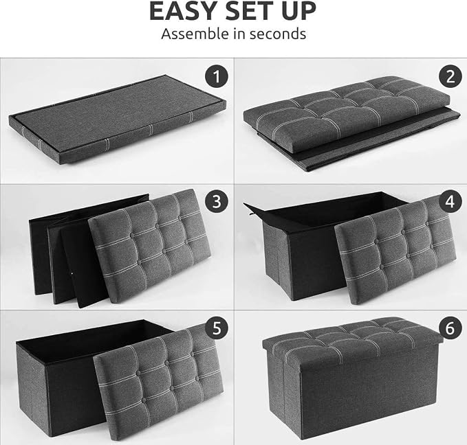 YOUDENOVA 30 Inch Storage Ottoman, Folding Ottoman with Storage, Linen Storage Bench Supports Up to 350 lbs, Footrest Seat for Living Room, Bedroom, Gray