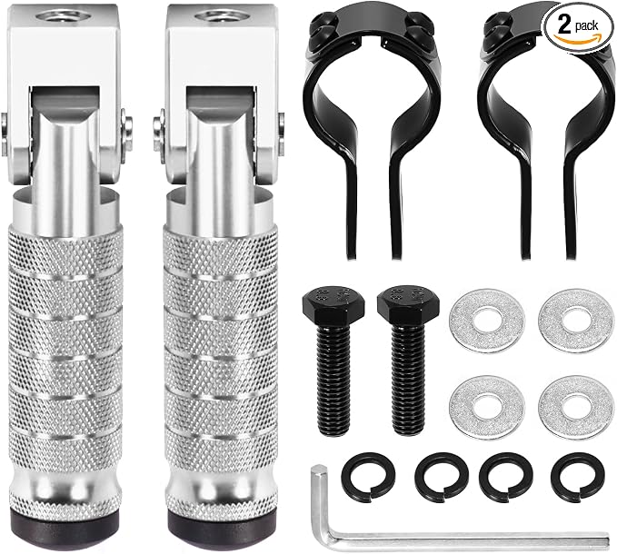 90 Degree Foldable Footpegs M8 Motorcycle Foot Pegs CNC Anti-Skid Footrest Passenger Pedal for Motorbike Mini Bike Dirt Pit Bike (Silver)