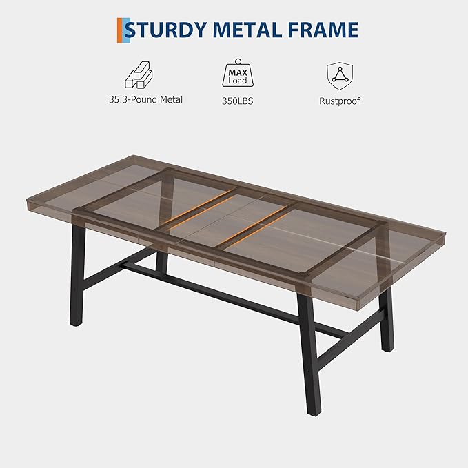GarveeHome Industrial Dining Table for 8-10 People, 86.61" Long Large Kitchen Table with Sturdy Metal Frame, Rectangular Counter for Dinner, Kitchen, Dining Room (Brown, 87" Non-extendable)
