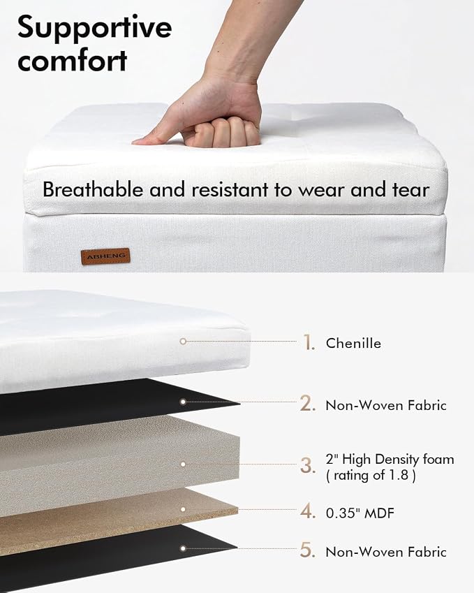ABHENG Chenille Cover Steel Frame Ottoman with 48L Storage,17.7" x 17.7" x 17.7" Square Linen Storage Ottoman Stool Cube with Legs,for Dorm Livingroom White UASND641W