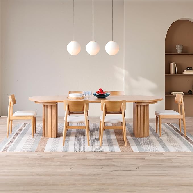 Transformer Table - Solid Wood Extendable Round Dining Table Set with 6 Chairs, Seats 2-10, Extendable Round Dining Set, Space-Saving Modern Furniture, Natural (Table + 6 Chairs)