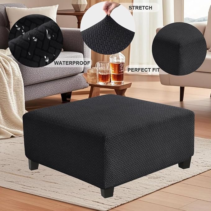 Levoberg Waterproof Square Ottoman Cover Large Square Folding Storage Ottoman Bench Slipcovers Footrest Stool Covers Oversized Ottoman Coffee Table Covers Cube with Elastic Bottom L Black