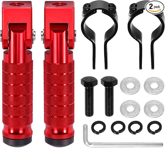 90 Degree Foldable Footpegs M8 Motorcycle Foot Pegs CNC Anti-Skid Footrest Passenger Pedal for Motorbike Mini Bike Dirt Pit Bike (Red)