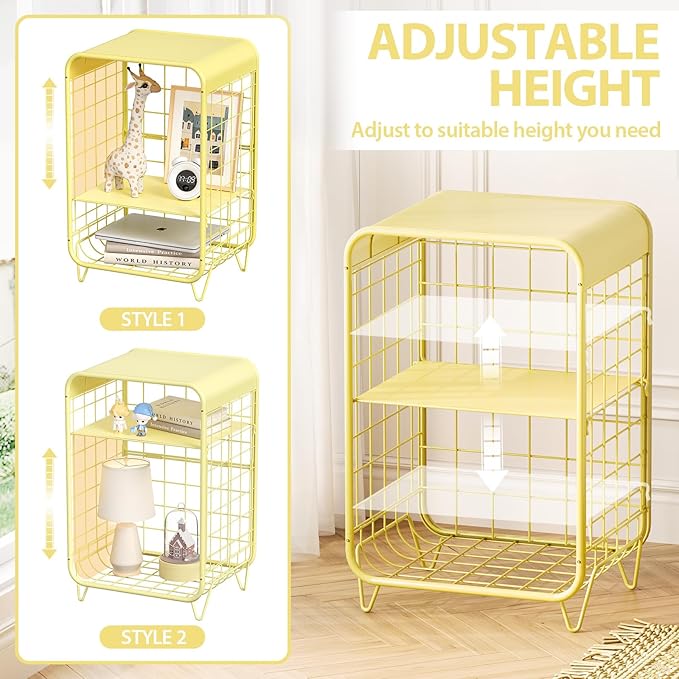 APEXCHASER Cute Nightstand,Metal Side Table,3-Tier Modern End Table with Storage, Small Coffee Tables for Small Spaces,Coffee Table for Living Room, Bedroom,Dorm,Yellow