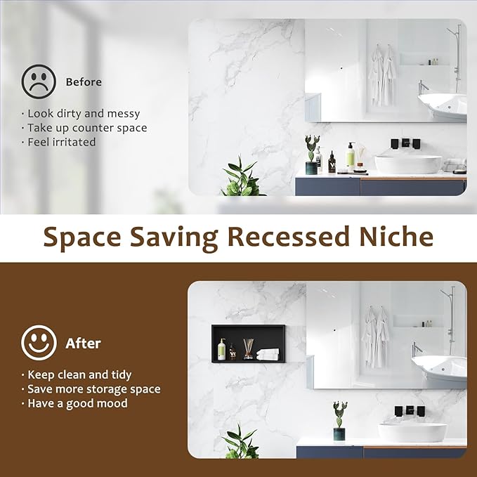 ACEMIRO 23x11 Inch Recessed Medicine Cabinet, Black Medicine Cabinet No Mirror, 304 Stainless Steel Bathroom Wall Niche Cabinet with Storage for Bathroom, Living Room