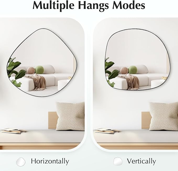 Irregular Wall Mirror Matel Matte Black Framed Wall Mirror for Living Room Bedroom Bathroom Entryway Wall Decor 19.8" L x 19.0" W ELE-005B
