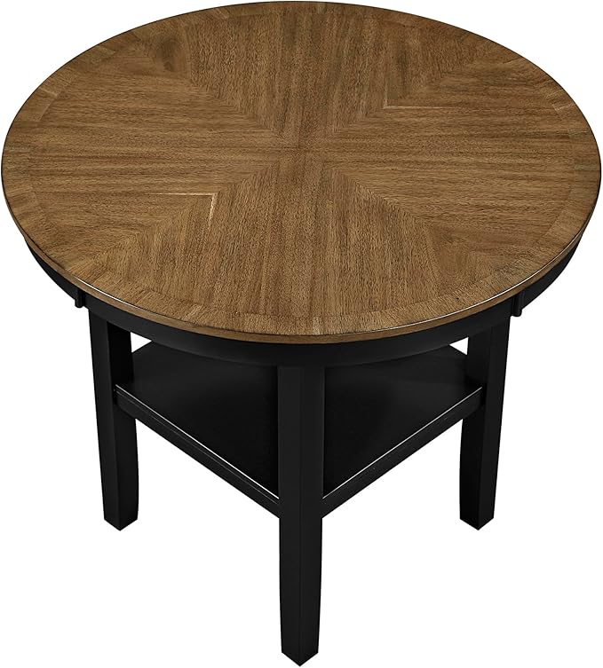 Lexicon 5 Piece Counter Height Dining Set for 4 - Acacia Veneer Wood Table Round with Storage Shelf and Cross Back Chairs, Dining Room Small Kitchen Table Set for 4, Two-Tone Finish (Brown and Black)