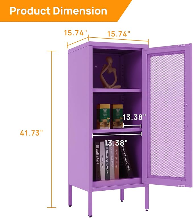 Slim Metal Storage Cabinet with Mesh Doors - 42'' Tall Narrow Organizer Tower, Compact Freestanding Cabinet, Versatile Utility Storage for Home, Office, Kitchen, Living Room, Durable and Modern Design
