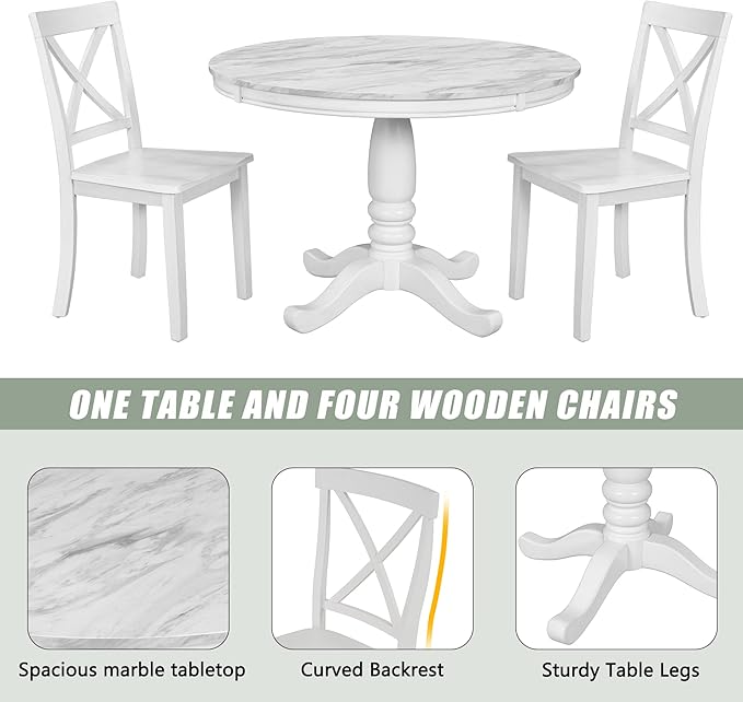 Harper & Bright Designs 5 Pieces Dining Table and Chairs Set for 4 Persons, Kitchen Room Solid Wood Table with 4 Chairs