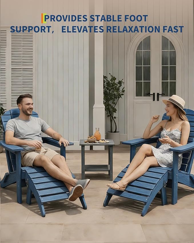 GarveeLife Folding Adirondack Ottoman for Adirondack Chair, HDPE All-Weather Footrest for in/Outdoor Patio Deck Backyard, Navy Blue