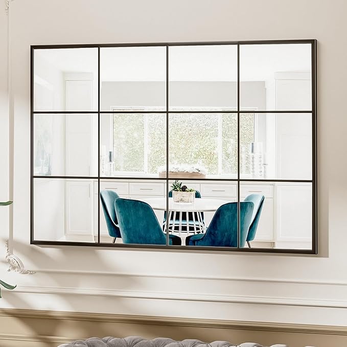 Suidia Wall Mirror, 30" x 40" Window Decorative Mirrors, Metal Framed Wall Decor Wall-Mounted Mirrors for Bedroom, Living Room, Entryway, Black
