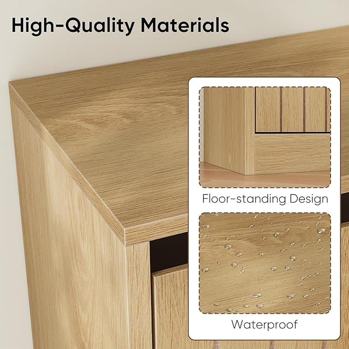 Shoe Storage Cabinet Set of 2 with Vertical Groove Doors Flip Drawers, Narrow Shoe Cabinet Storage for Entryway, Freestanding Shoe Organizer Cabinet, Slim Shoe Rack Cabinet (Oak)