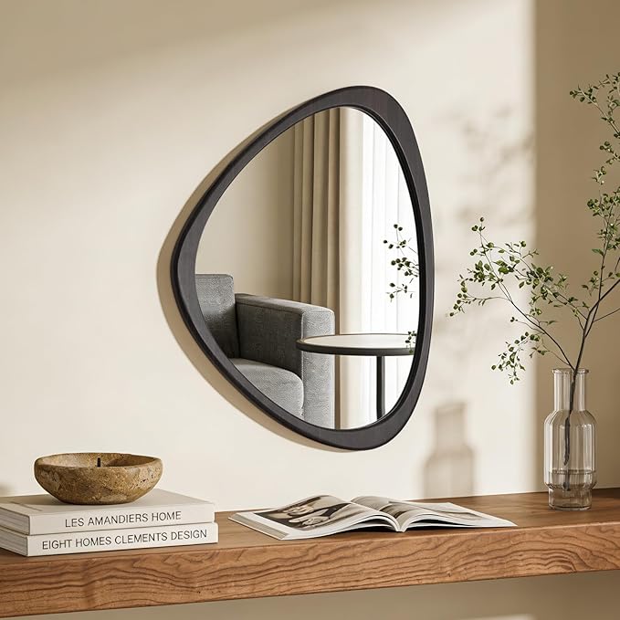 WallBeyond Asymmetrical Mirror, Irregular Wall Mirror, Wall Mirrors Decorative for Bedroom Living Room Entryway Hall, Wood Mirror for mid Century Modern Decor 25" H x 20" W, Dark Brown