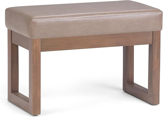 SIMPLIHOME Milltown Small Ottoman Bench - 27" Wide x 18" High Upholstered Vegan Leather Rectangle Footstool Ottoman in Ash Blonde, Contemporary Bench for Living Room with Cushioned Seat, Assembled