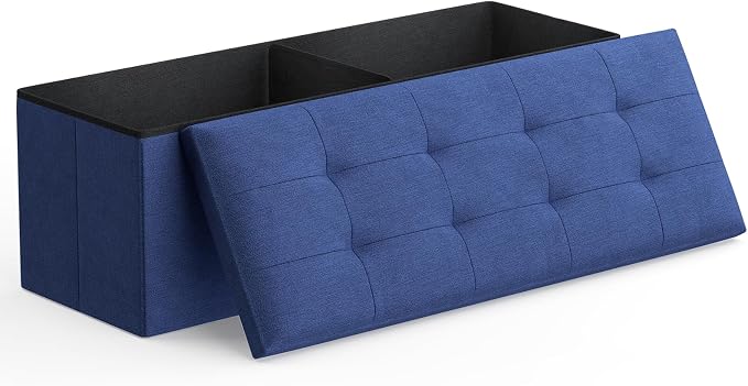 Magshion Folding Storage Ottoman Bench, 43 Inches Ottoman Foot Rest, Large End of Bed Bench, Storage Chest for Living Room, Entryway, Bedroom, 600 lbs Load Capacity, 15 x 43 x 15 Inches, Navy Blue