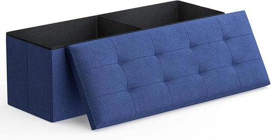 Magshion Folding Storage Ottoman Bench, 43 Inches Ottoman Foot Rest, Large End of Bed Bench, Storage Chest for Living Room, Entryway, Bedroom, 600 lbs Load Capacity, 15 x 43 x 15 Inches, Navy Blue