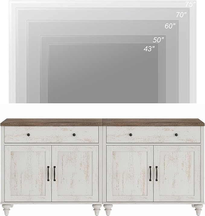 WAMAPT Modern Buffet Cabinet with 4 Doors and 2 Drawers, Large Coffee Bar Table Wood Kitchen Storage Cabinets, Farmhouse Sideboard Credenza for Dining Room, Rustic White