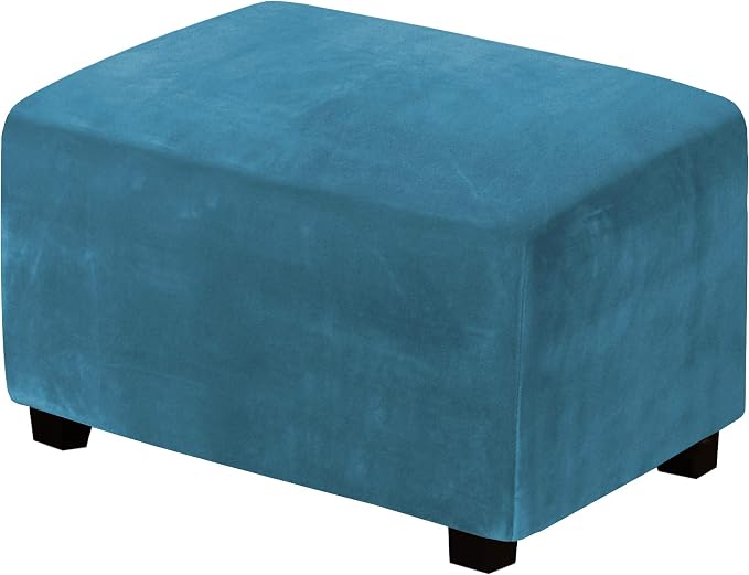 H.VERSAILTEX Real Velvet Plush 1 Piece Form Fit Stretch Rectangle Folding Storage Covers Ottoman Slipcovers Removable Footstool Protect Footrest Covers Elastic Bottom Washable(X-Large, Peacock Blue)