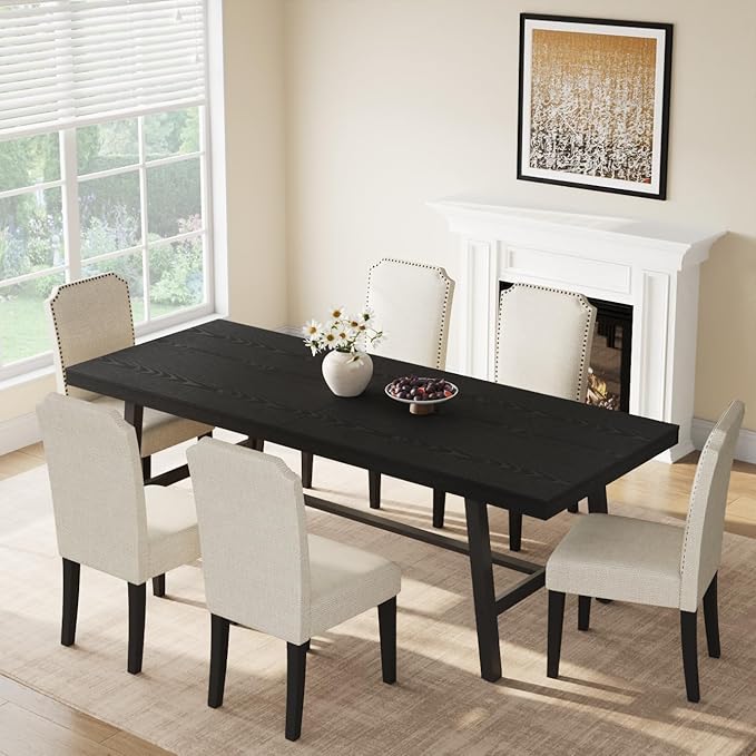 GarveeHome Industrial Dining Table for 8-10 People, 86.61" Long Large Kitchen Table with Sturdy Metal Frame, Rectangular Counter for Dinner, Kitchen, Dining Room (Black, 87" Non-extendable)