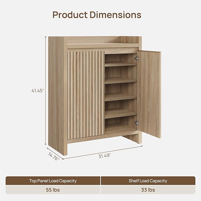 SICOTAS Shoe Cabinet - Fluted Shoe Storage Cabinet for Entryway, 72-Pair Shoes Organizer with Doors & Adjustable Shelves, 3 Pieces Large Shoes Rack Entrance Storage Cabinet for Hallway, Living Room