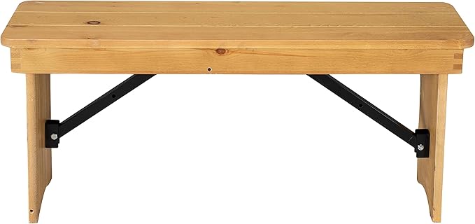 Flash Furniture HERCULES 40" x 12" Folding Farm Bench, Solid Pine Entryway Bench in Light Natural