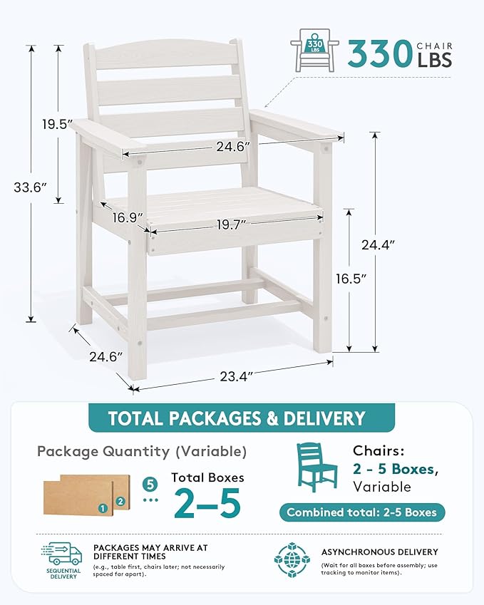 SERWALL Outdoor Dining Chairs Set of 4, All-Weather HDPE Patio Dining Chair with 19.7" Widened Seat, for Backyard, Garden, White