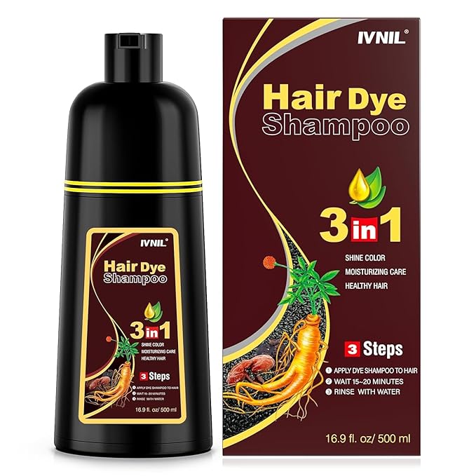 Ivnil Brown Hair Dye Shampoo Gray Hair Coverage Champu Con Tinte Para Canas Hair Color Herbal 3 in 1 Men and Women,Instant Coloring in Minutes (Brown color)