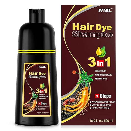 Ivnil Brown Hair Dye Shampoo Gray Hair Coverage Champu Con Tinte Para Canas Hair Color Herbal 3 in 1 Men and Women,Instant Coloring in Minutes (Brown color)