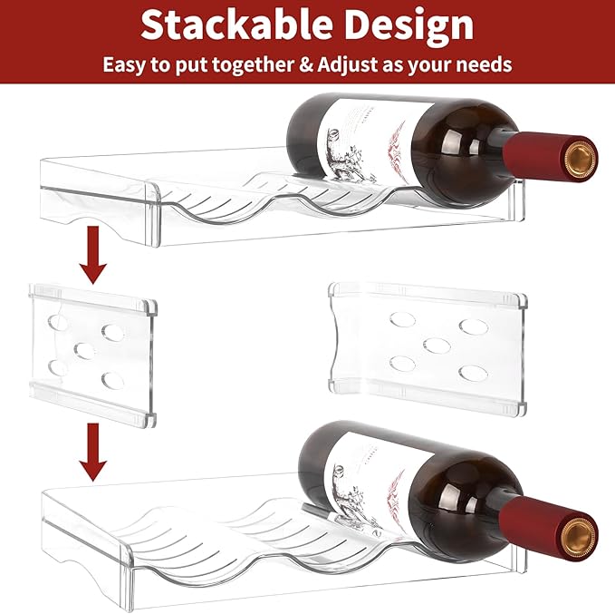 EZ COZY Wine Rack, 2 Tier Water Bottle Organizer for Cabinet, Stackable Clear Wine Holder for Pantry, Refrigerator, Countertop Organization (6 Bottles)