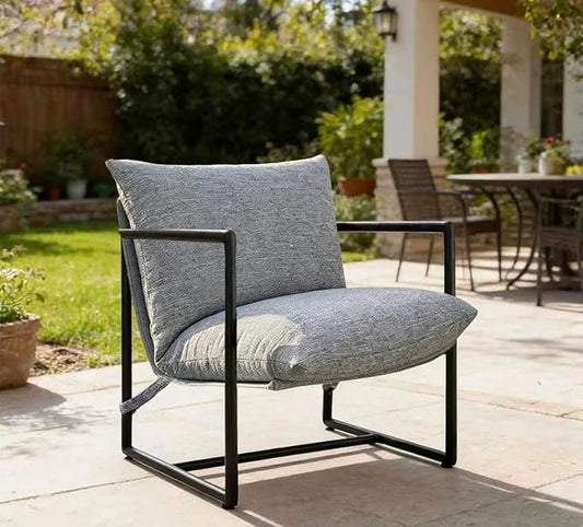 Mid-Century Modern Accent Chair, Comfortable Indoor/Outdoor Lounge Armchair with Cushion for Living Room, Bedroom or Patio, Grey
