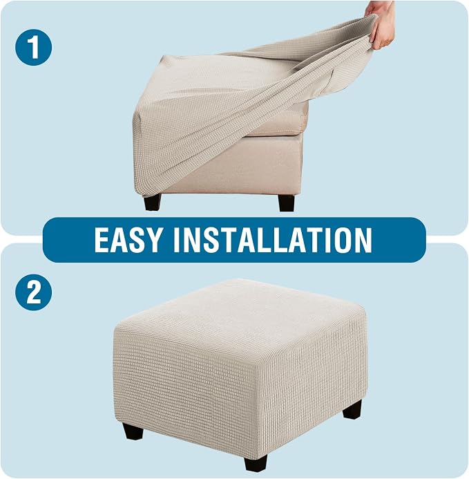 H.VERSAILTEX Square Ottoman Covers Ottoman Slipcovers Folding Storage Stool Furniture Protector Form Fit with Elastic Bottom, Stretch High Spandex Small Checks Jacquard Fabric(Large,Island Fossi)