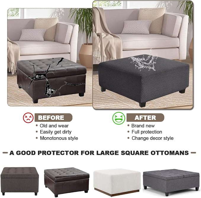 Levoberg Waterproof Square Ottoman Cover Large Square Folding Storage Ottoman Bench Slipcovers Footrest Stool Covers Oversized Ottoman Coffee Table Covers Cube with Elastic Bottom M Dark Gray