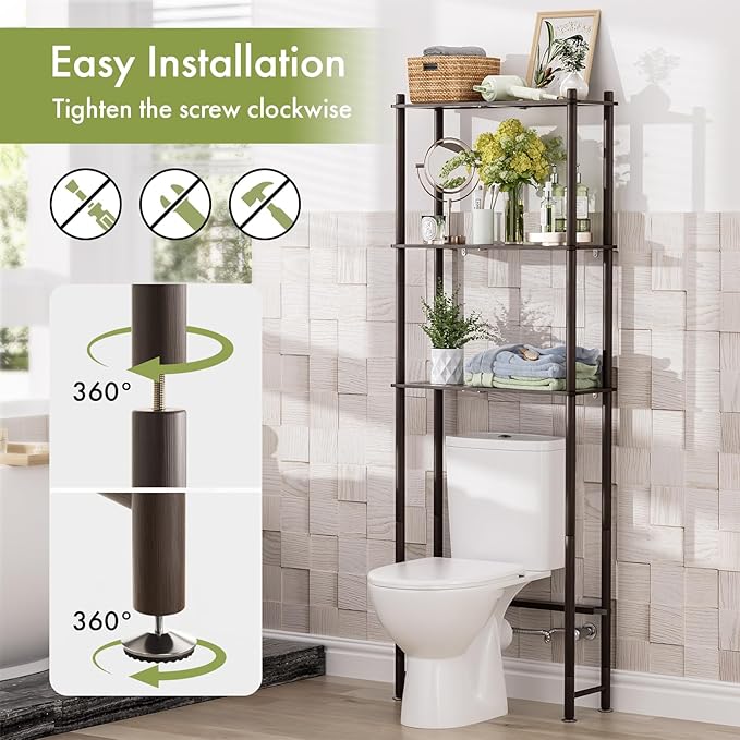 AmazerBath Bamboo Over The Toilet Storage Shelf, Over Toilet Bathroom Organizer Rack, 3-Tier Bathroom Shelves Over Toilet, Space Saver, Espresso