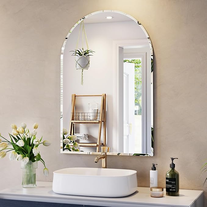 Frameless Bathroom Mirror, 24" x 40" Arched Frameless Mirror for Wall Beveled, Arch Wall Mounted Vanity Bathroom Mirror for Over Sink, Bedroom, Gym
