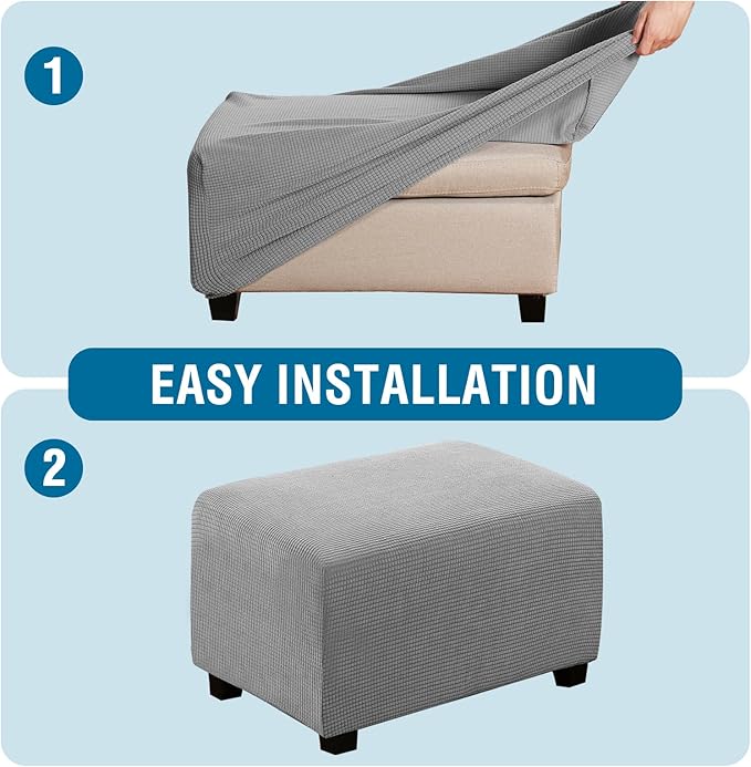 H.VERSAILTEX Ottoman Cover Slipcover Rectangle Fit Length 29"-34" Footrest Sofa Slipcovers Stool Cover Footstool Protector Covers Feature Stretch Thick Soft Jacquard Fabric Removable Washable - Dove