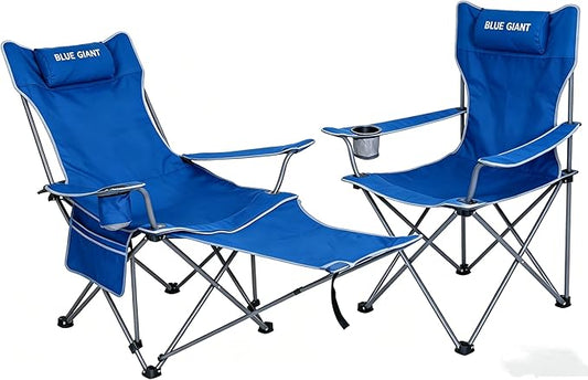 2 Pack Adjustable Folding Camping Chairs with Detachable Footrest and Headrest, Lightweight and Portable, Ideal for Hiking, Travel, Fishing and Outdoor Activities (Blue)