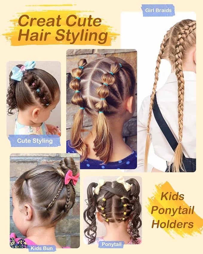 1004Pcs Slick Back Styling Kit for Girls & Women - Hair Wax Stick, Rat Tail Comb, 2 Topsy Tail Tools & 1000 Elastic Hairs Bands (500 Clear & 500 Colorful) - Frizz Control & Hair Accessories Set