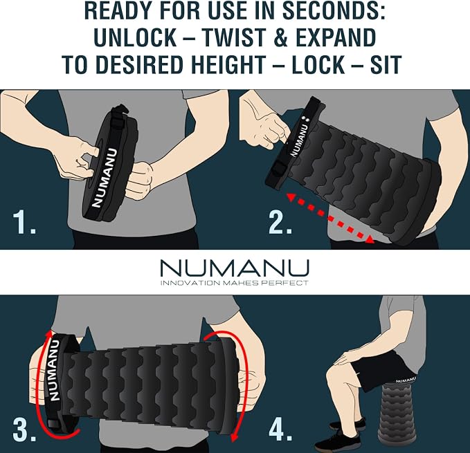 NUMANU Old-Gen Collapsible Stool, Max 400lbs, Adjustable Portable Folding Stool for Adults, Retractable Foldable Telescopic Seat Camping Chair or Footrest