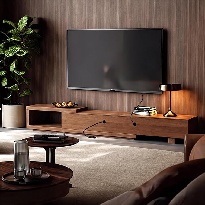 Adjustable Length 78"-103" TV Stand with 2 Doors and 2 Drawers, Entertainment Center with Storage for Living Room Bedroom, Mid Century Modern TV Console, Media Console, Television Stand, Walnut