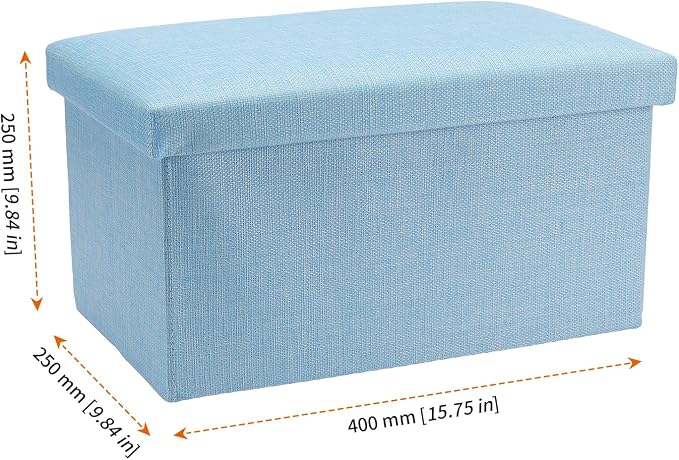 HOZEON 3 Pack 15.7 x 9.8 x 9.11 Inches Folding Storage Ottoman, Blue Rectangle Footrest Seat, Multifunctional Foot Stool for Living Room, Office, Traveling, Fishing, Camping