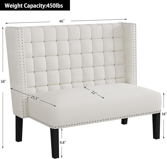 Andeworld Modern Loveseat Settee Bench Sofa Couch, Upholstered Banquette Dining Bench with Back for Dining Living Room Hallway or Entryway Seating,White