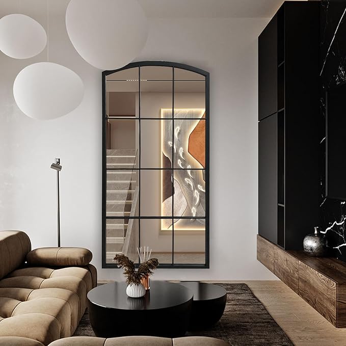 WAMIRRO Tall Window Pane Mirror,Farmhouse Arched Wall Mirror,Full-Length Mirrors for Fireplace/Entryway/Hallway/Living Room24 X48
