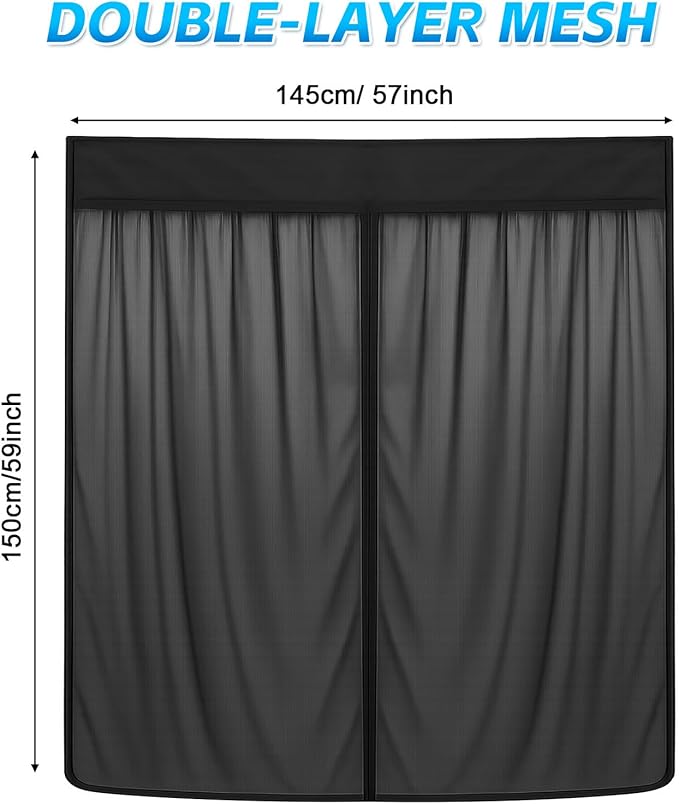 Magnetic Van Screen for Ford Econoline/Ford E-Series E-150 E-250 E-350 E450 1992-2005 - Mosquito Net with Zipper for Sliding Door - 60" H x 57" W