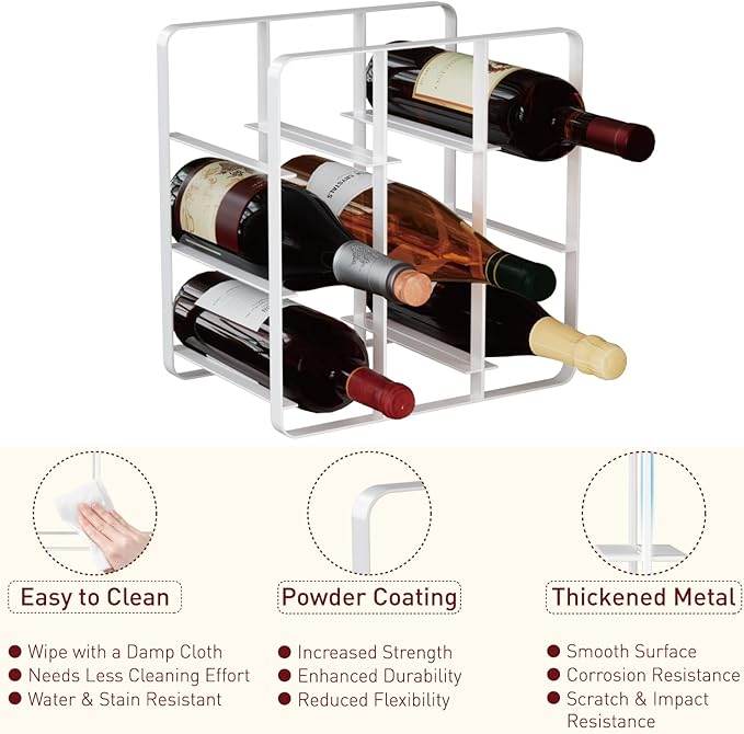 Buruis 9-Bottle Wine Rack, Modern Metal Countertop Wine Holder Stand for Kitchen, Pantry & Cabinet Storage, No Assembly Required, White