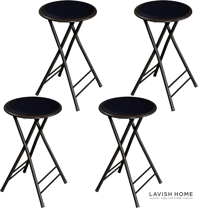 Lavish Home Folding Stool - Set of 4 Counter Height Bar Stools – 24-Inch Backless Folding Chairs with 225lb Capacity for Kitchen, Rec Room, or Game Room (Black)
