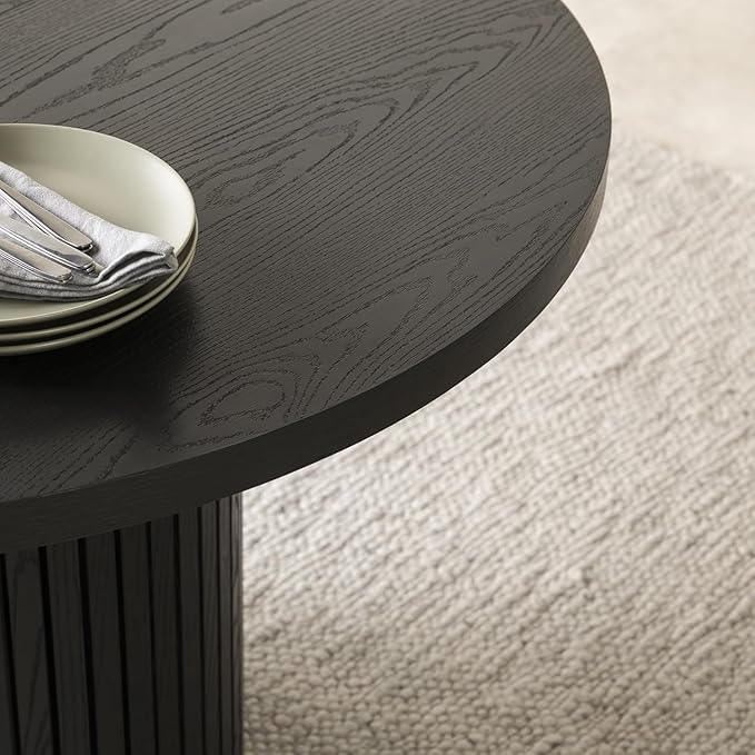 Transformer Table - Solid Wood Extendable Round Dining Table Set with Sideboard Panel Storage Cabinet, Expandable Round Dining Set, Elegant and Functional Design, Black (Table + Storage)