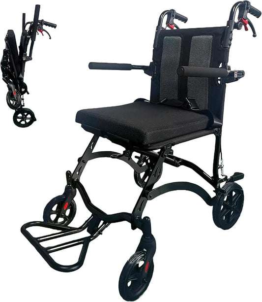 18LBS UIltra Lightweight Wheelchairs with Foldable Footrest and Armrests, Transport Wheelchair Lightweight Foldable with Handbrakes, Transport Chair for Adults Seniors Kid, 1s Quick Folding, Black